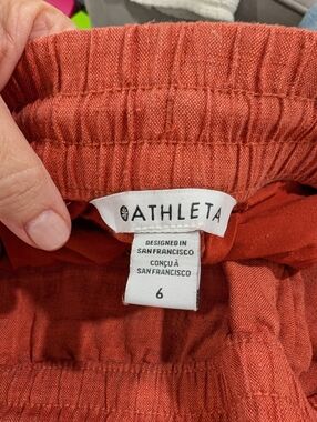 Athleta Cabo Linen Jogger Pants, Burnt Orange Elastic Waist